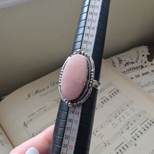 Pink Stone Silvertone Ring Adjustable